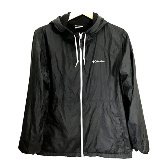 Columbia Black Hooded Lightweight Jacket Zip Front & Drawstring Size L - Picture 1 of 6